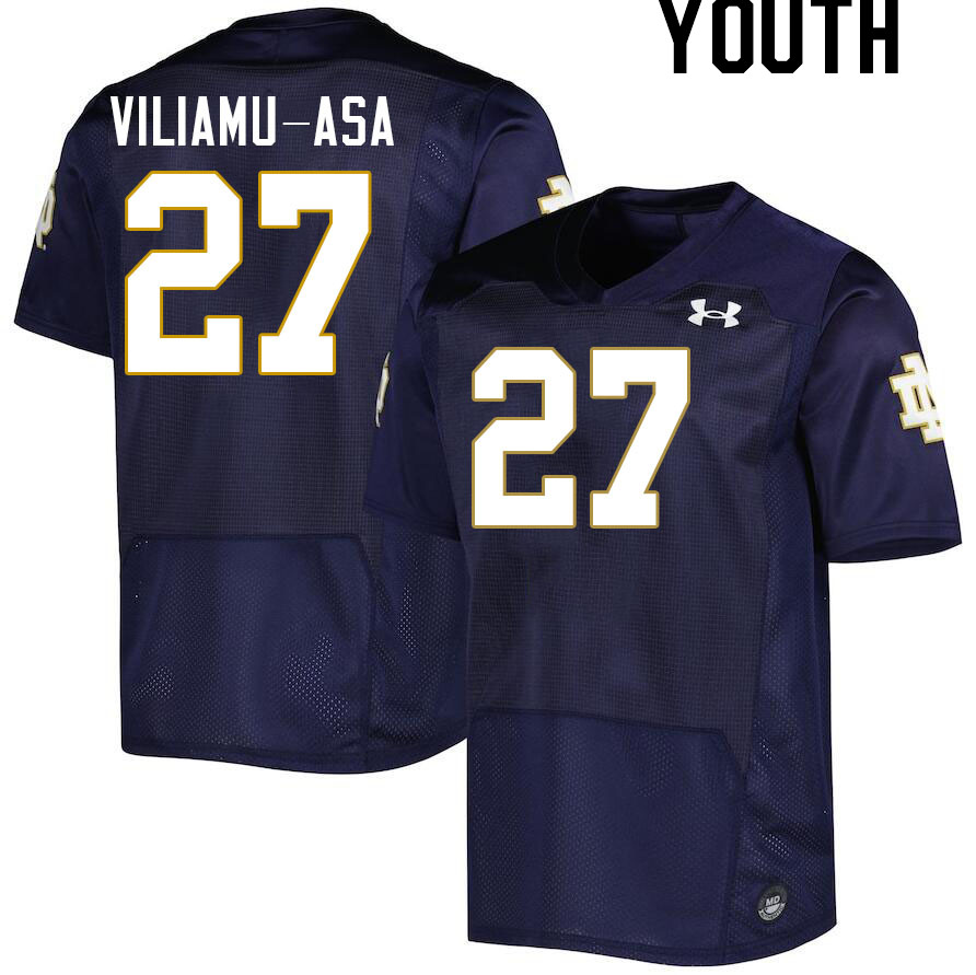 Youth #27 Kyngstonn Viliamu-Asa Notre Dame Fighting Irish College Football Jerseys Stitched-Navy